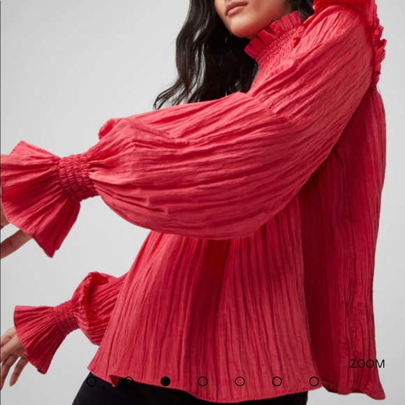 NWT French Connection Prairie Crinkle Smocked High Neck Top Pink Small - Picture 3 of 14